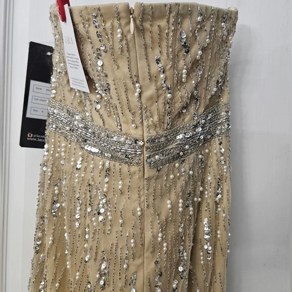 NWT Lara Dresses 29035 Champagne Pearl Strapless Beaded Evening Gown Sz 4 - Picture 9 of 13
